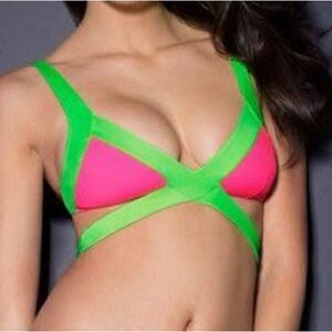Agent Provocateur Mazzy Bikini Top in Green/Pink